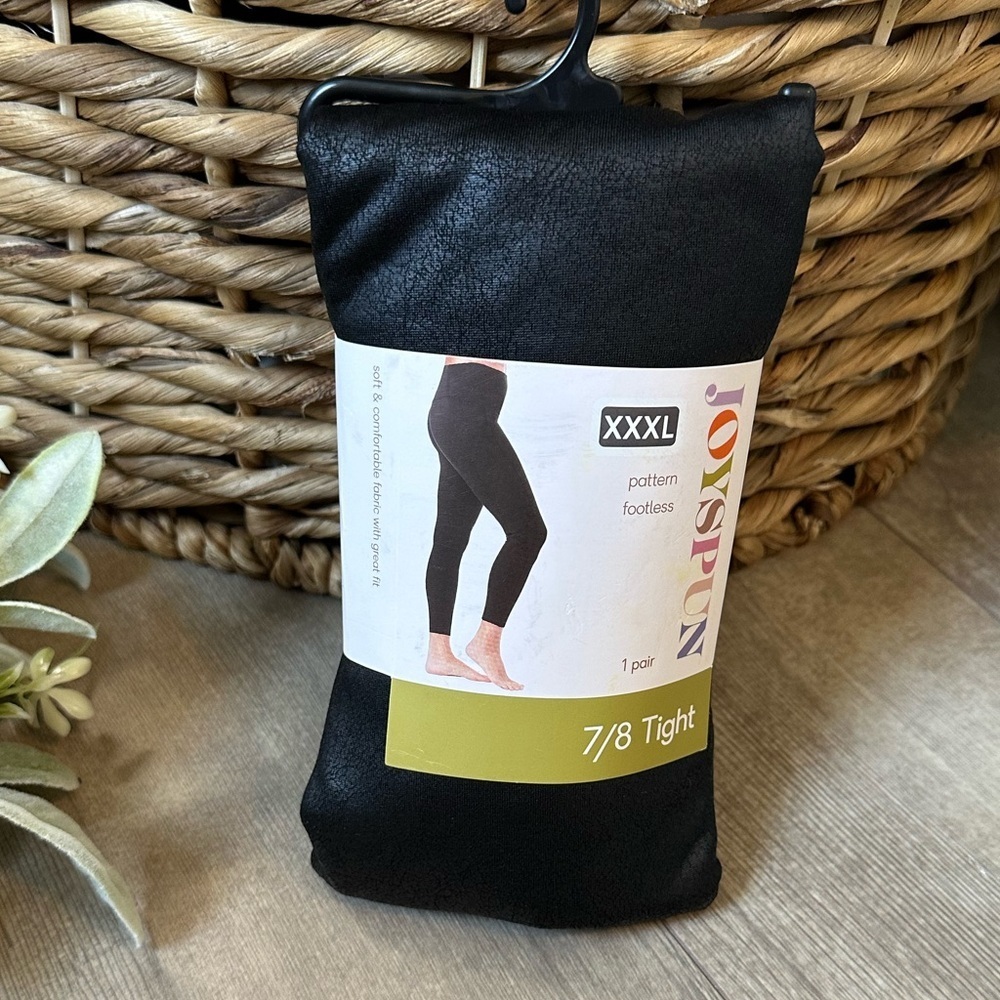 Joyspun Women's Black Crackle Weekend 7/8 Tight Footless Leggings Size XXXL
